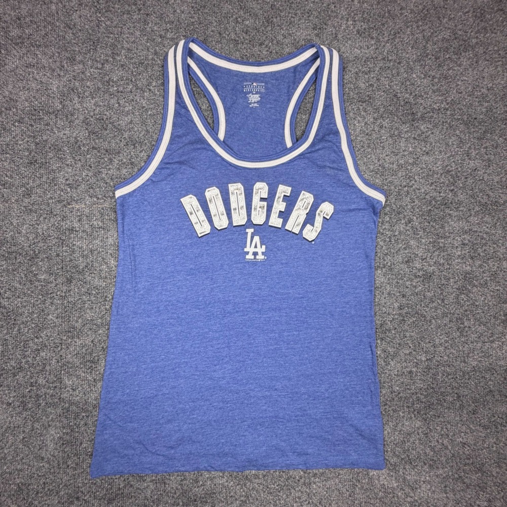 MLB Los Angeles Dodgers Tank Top Womens Large Blue Glitter Racerback Campus Life